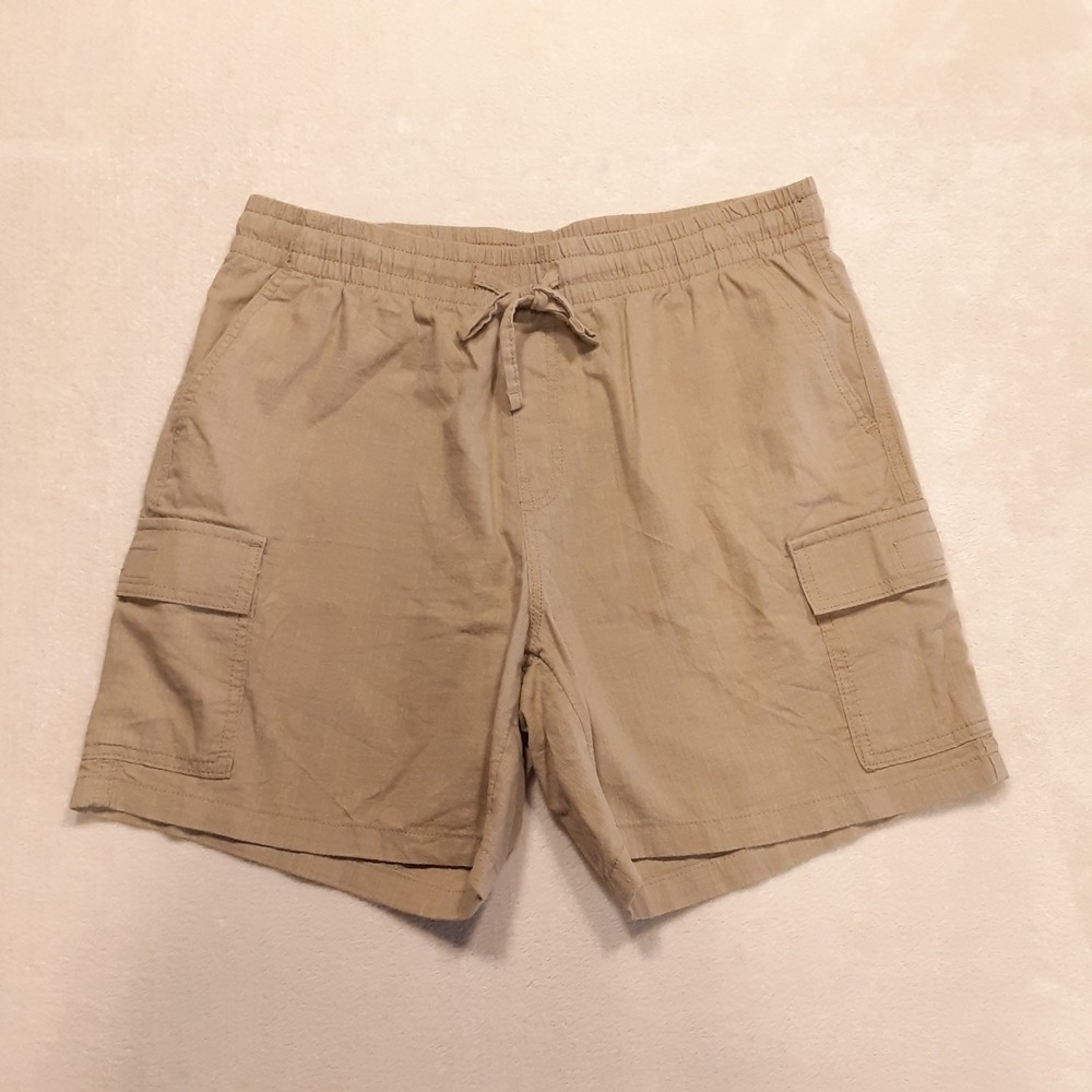 No Boundaries Mens Cotton Cargo Shorts Med. 32-34 Beige Khaki Elastic Waistband